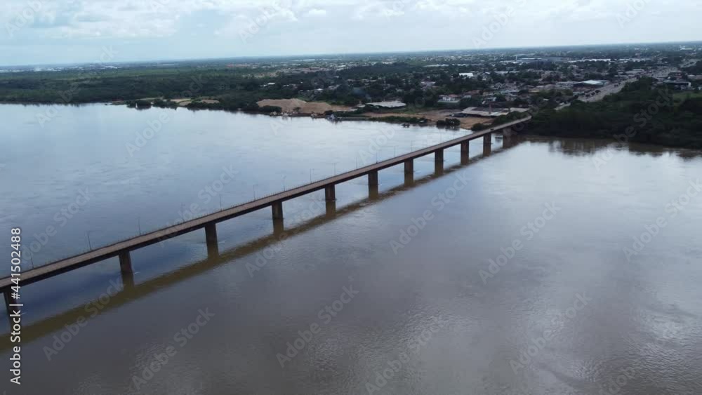 Aerial image with drone of the Rio Branco river and the bridge in the City of Boa Vista, Roraima, Brazil. Aerial image with drone of the Rio Branco river and the bridge in the City of Boa Vista, Roraima, Brazil.