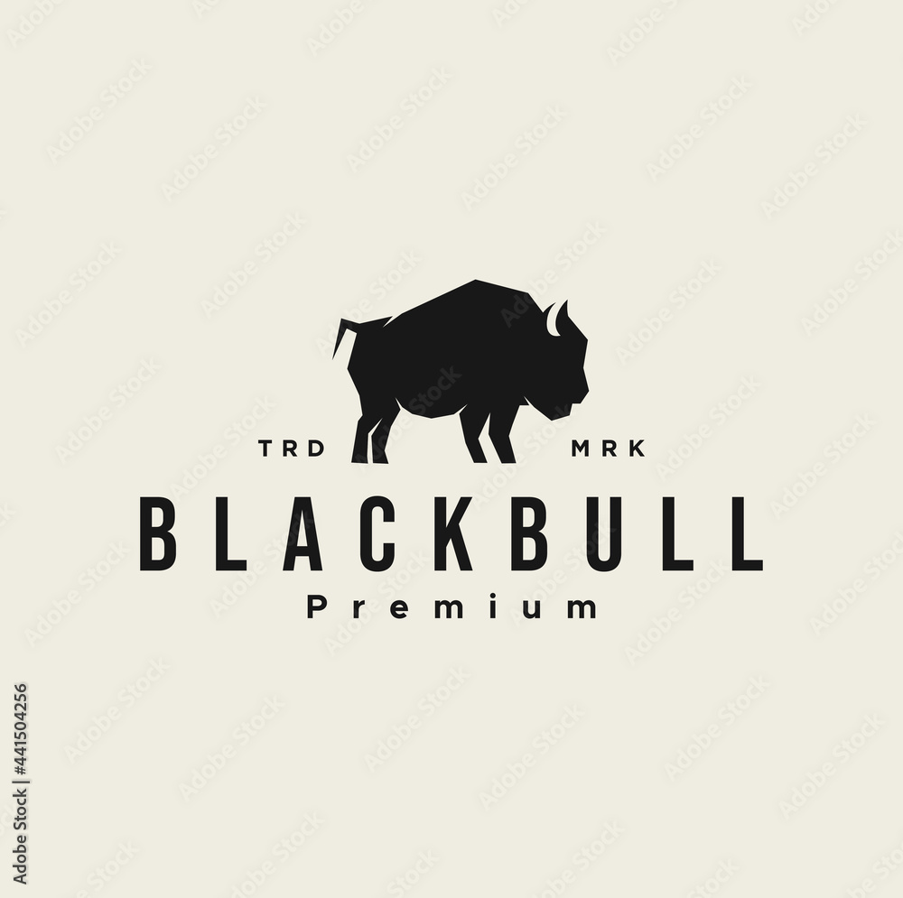 Obraz premium Black Bull Logo design Vector Illustration template. vintage retro buffalo, cattle, angus and bison silhouette mascot