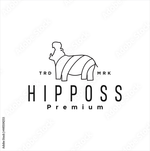 Hippopotamus hippo black line outline logo icon designs vector silhouette. symbol mascot flat design
