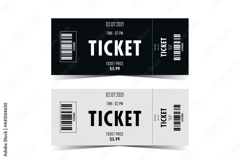 Obraz premium Two, pair vector ticket isolated isolated on white background.