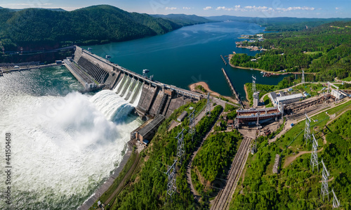 Hydroelectric dam on the river photo