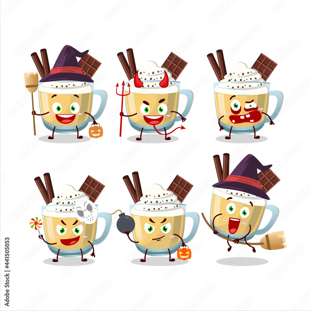 Halloween expression emoticons with cartoon character of eggnog