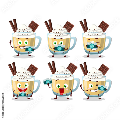 Photographer profession emoticon with eggnog cartoon character