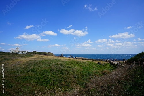 a beautiful seaside landscape with a walkway, scenery around seopjikoji 
