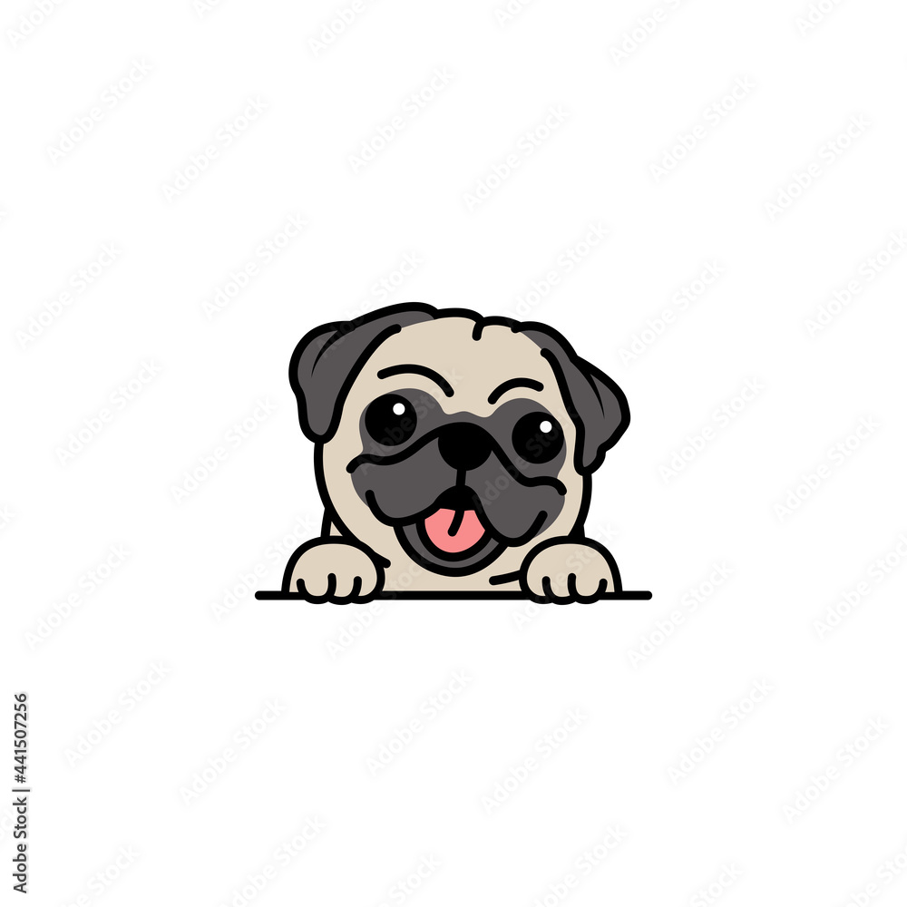 Cute pug dog cartoon, vector illustration Stock Vector | Adobe Stock