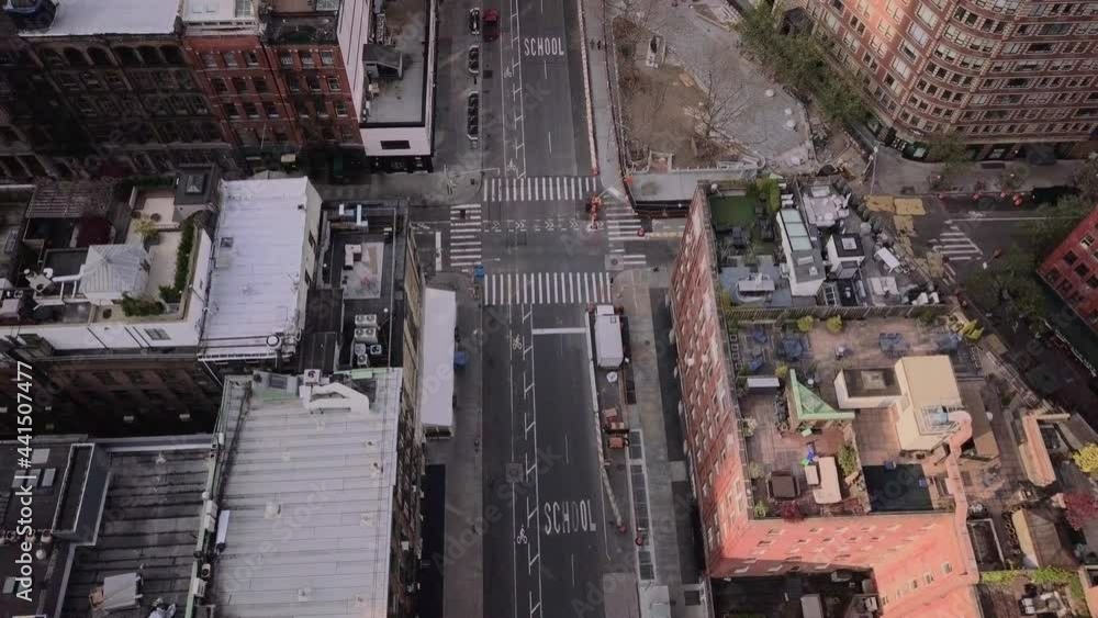 Drone shot over Tribeca section of NYC during Covid-19 empty city Drone shot over Tribeca section of NYC during Covid-19 empty city