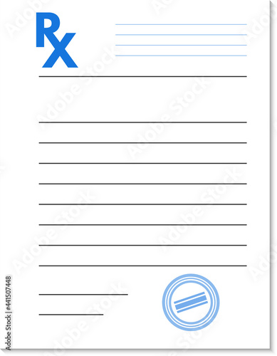Blank RX prescription form. Isolated on white background.  .Vector illustration.