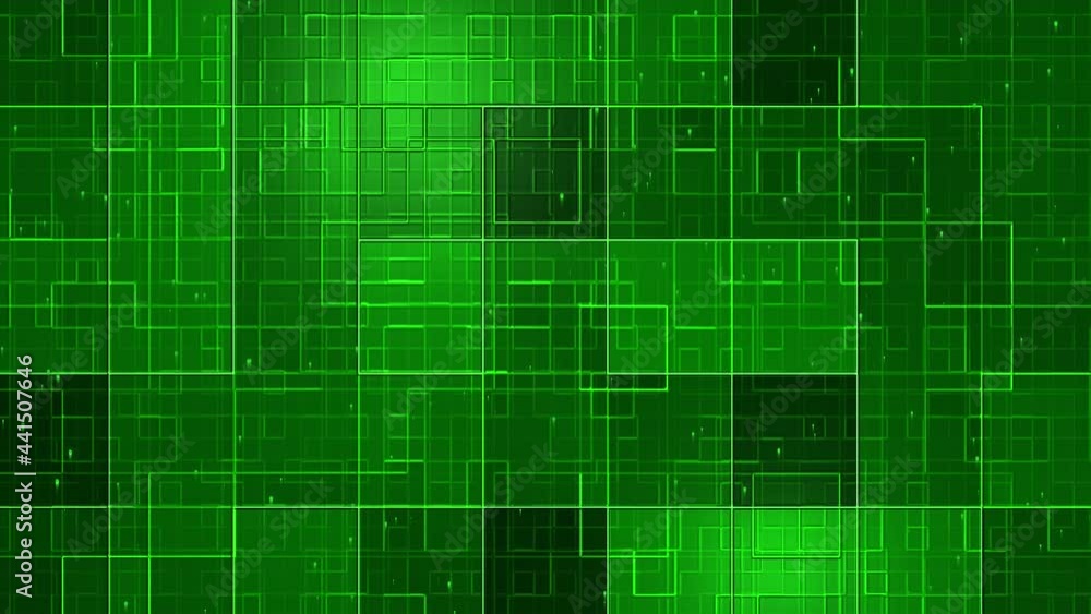 Glowing particle animation with moving lights over a green structure Glowing particle animation with moving lights over a green structure