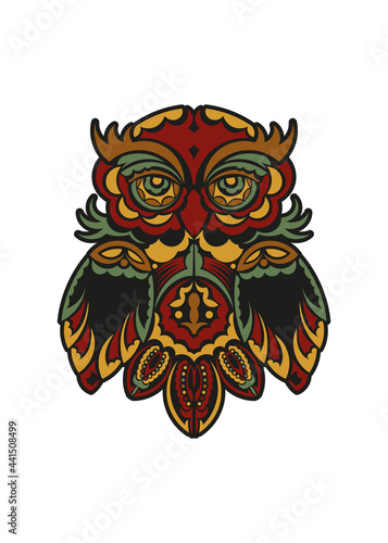 Owl ornament in baroque color style .Vector illustration