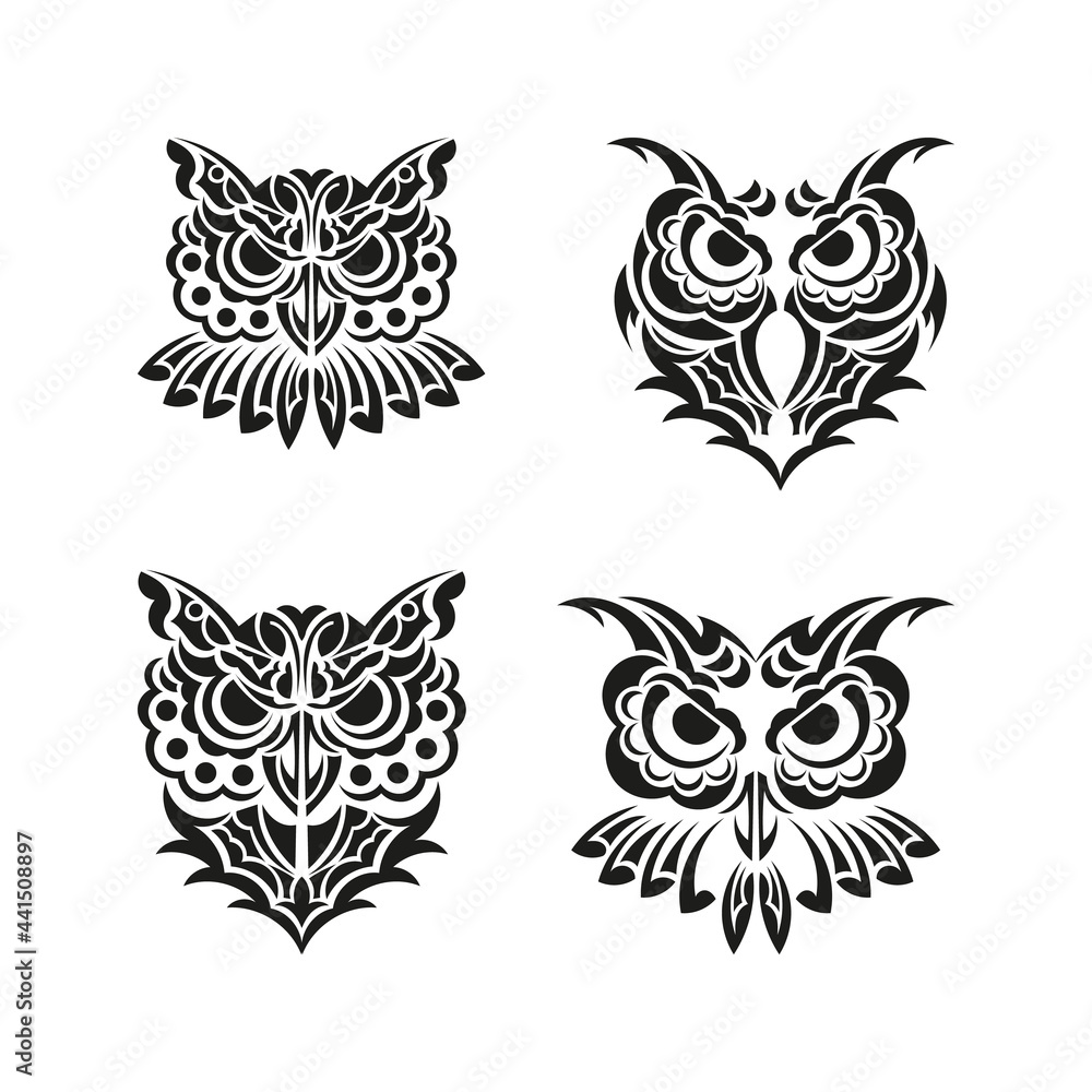Owl ornament set. Good for menus, prints and postcards. Vector illustration