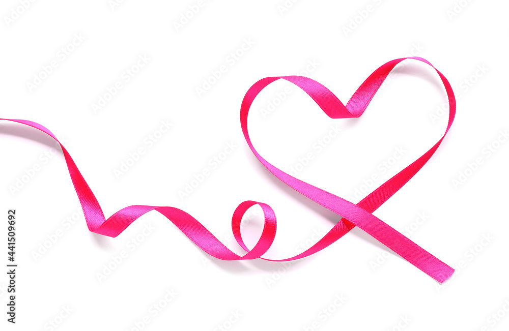 Heart made of beautiful pink ribbon on white background Heart made of beautiful pink ribbon on white background