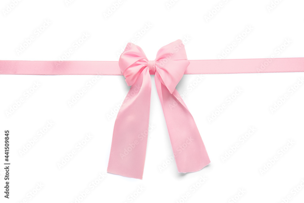 Beautiful pink ribbon with bow on white background Beautiful pink ribbon with bow on white background