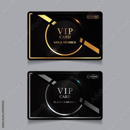 Vector VIP golden and platinum card. Black geometric pattern background with premium design. Luxury and elegant graphic template layout for print vip member