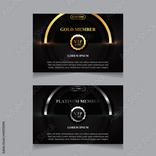 Vector VIP golden and platinum card. Black geometric pattern background with premium design. Luxury and elegant graphic template layout for print vip member
