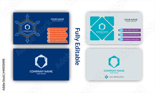 Creative and clean Double- sided business card. flat arranged business card inspiration and stationary design. photo