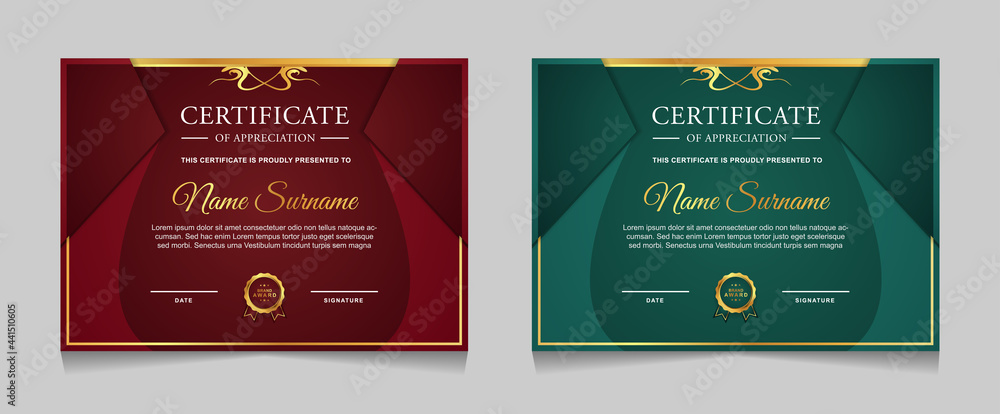 Set certificate of achievement border design templates with elements of  luxury gold badges and modern line patterns. vector graphic print layout can use For award, appreciation, education