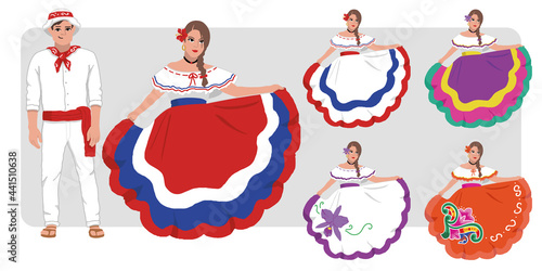 Costa Rica's Traditional Dress, Traditional Clothing, Traje tipico de Costa Rica, Hispanic Traditional Dress - Vectors (Editable EPS) photo