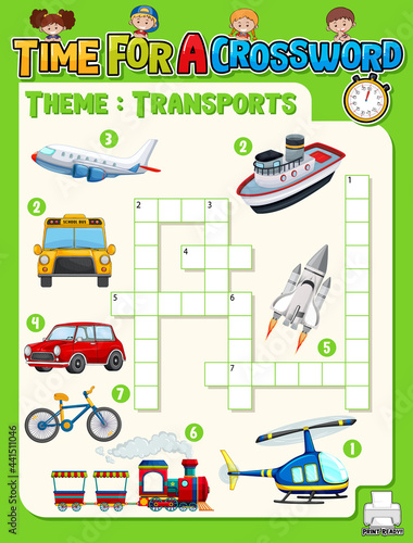 Crossword puzzle game template about transportation