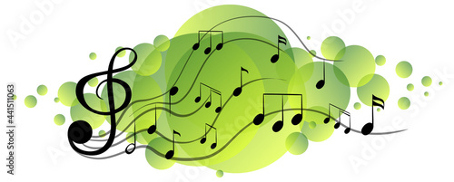 Musical melody symbols on green splotch