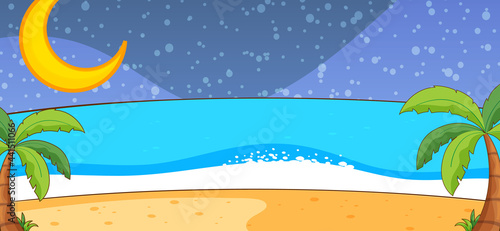 Empty beach nature scene at night in simple style