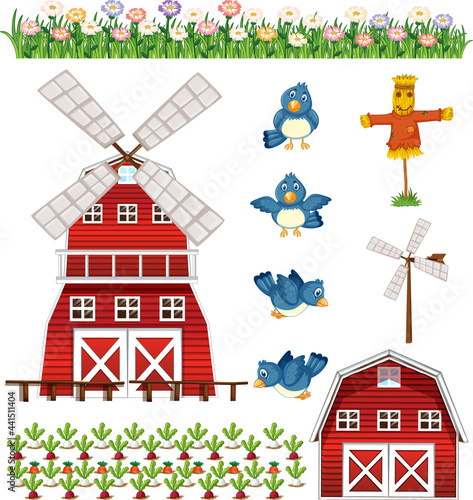 Farm element set isolated on white background