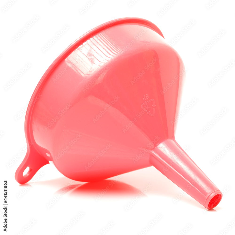 red plastic funnel isolated on a white background red plastic funnel isolated on a white background