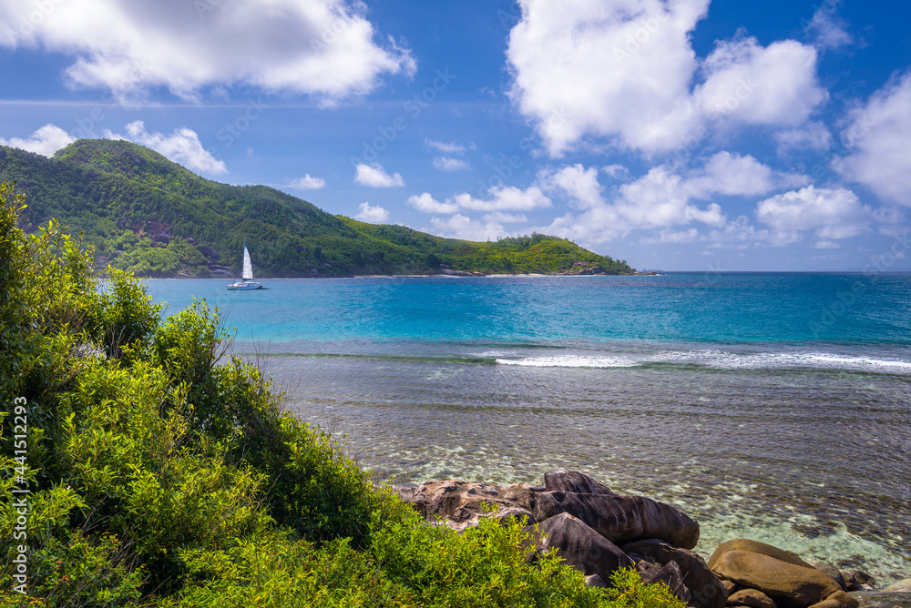 A view from the far side on Ile Moyenne island in Sainte Anne Marine National Park in Seychelles
