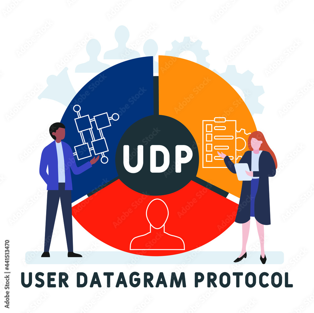 Flat design with people. UDP - User Datagram Protocol  acronym. business concept background. Vector illustration for website banner, marketing materials, business presentation, online advertising