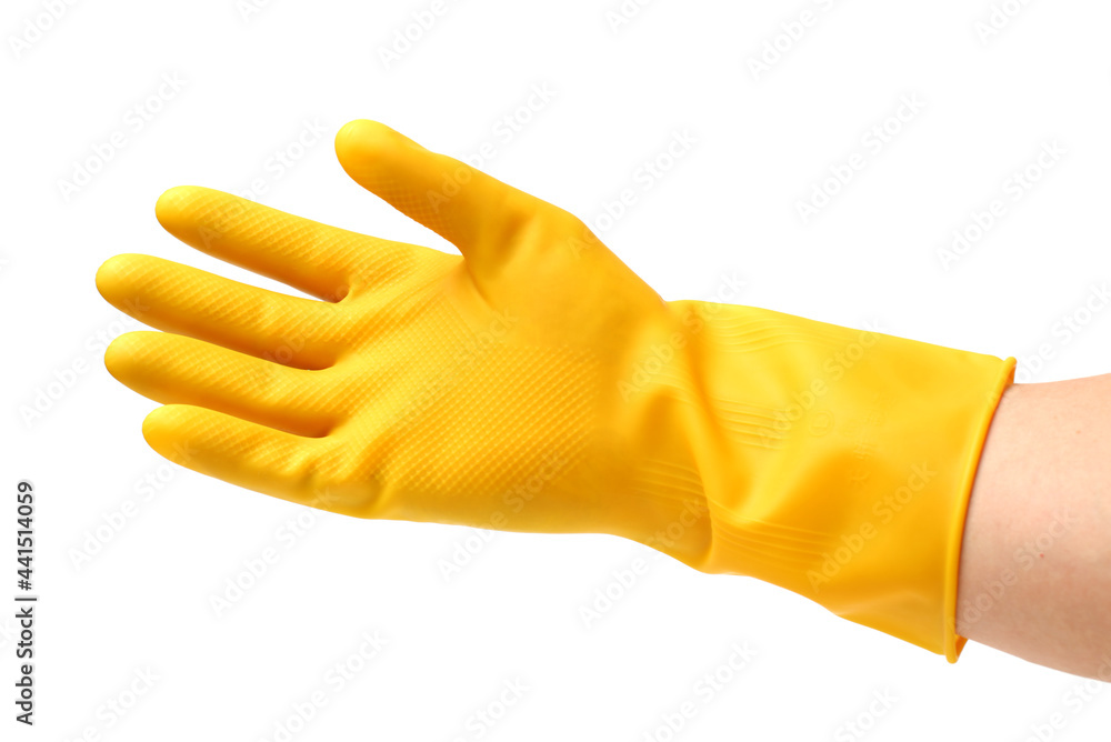 hand in yellow glove hand in yellow glove