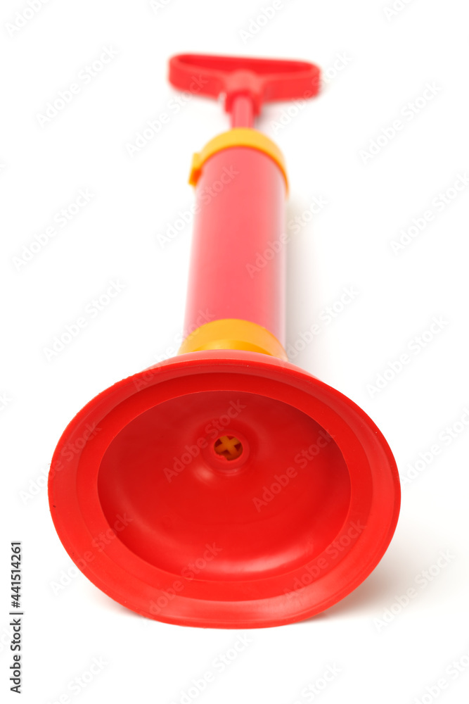 Toilet plunger and cleaner bottle on white background Toilet plunger and cleaner bottle on white background