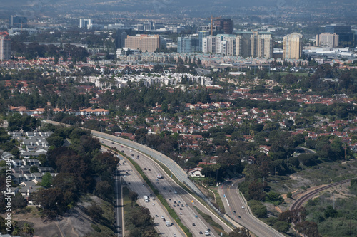 Aerial views of neighborhoods near La Jolla and San Diego downtown , looking from Mount Soledad