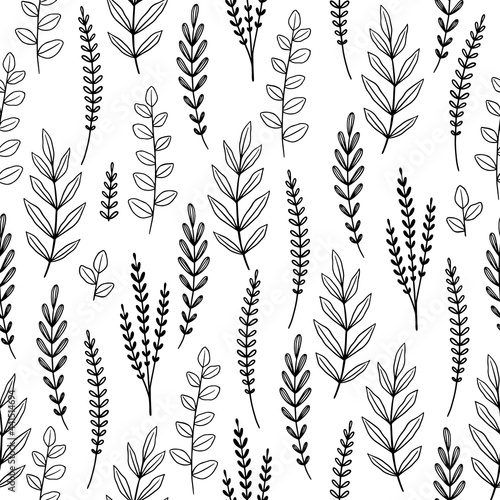 Seamless cute floral vector pattern with plant and flowers. Flower background.