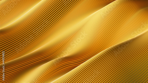 Particles of drapery on a gold abstract background with golden highlights.