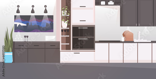 modern kitchen interior empty no people house room with furniture horizontal