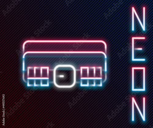 Glowing neon line Hunting cartridge belt with cartridges icon isolated on black background. Bandolier sign. Hunter equipment, armament. Colorful outline concept. Vector