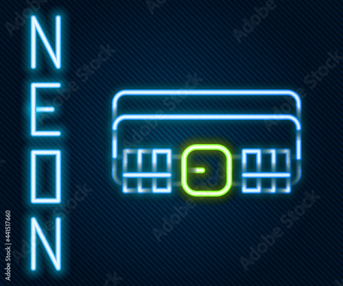 Glowing neon line Hunting cartridge belt with cartridges icon isolated on black background. Bandolier sign. Hunter equipment, armament. Colorful outline concept. Vector