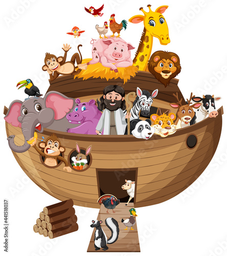 Noah's Ark with Animals isolated on white background
