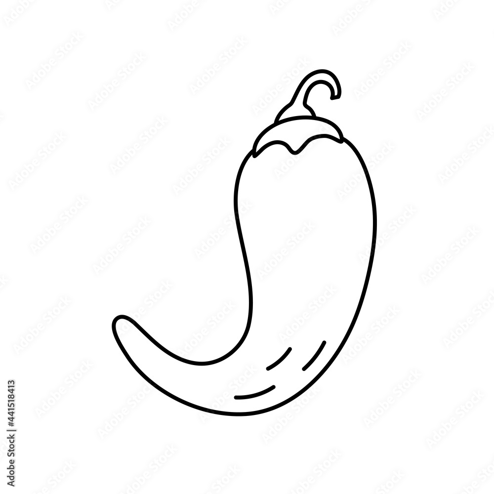 Hot chili pepper. Vegetable sketch. Thin simple outline icon. Black contour line vector. Doodle hand drawn illustration Hot chili pepper. Vegetable sketch. Thin simple outline icon. Black contour line vector. Doodle hand drawn illustration
