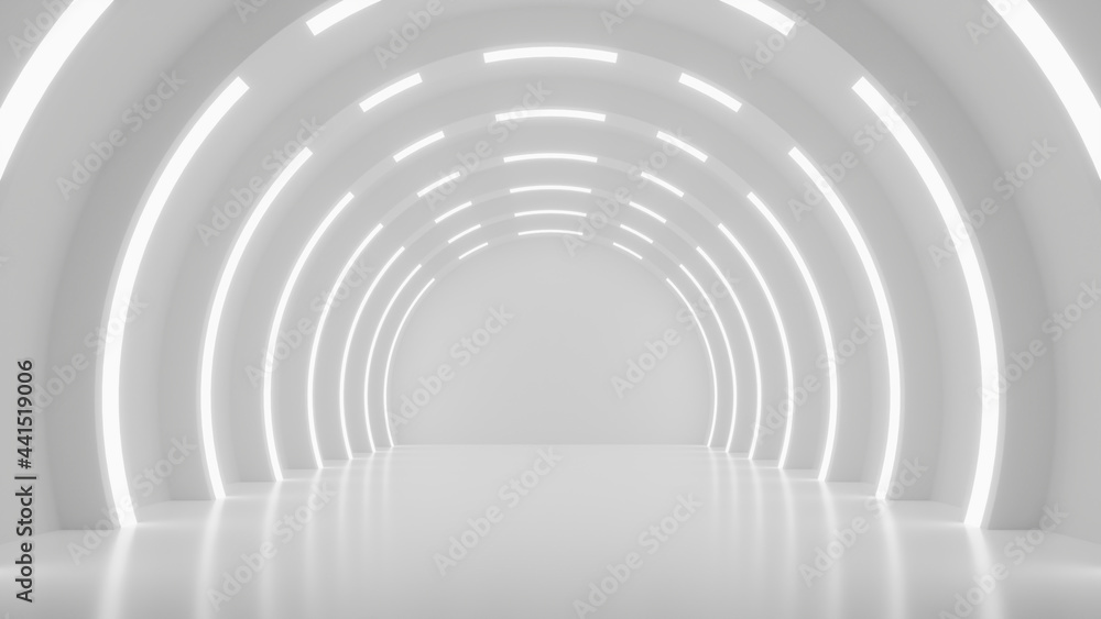 Obraz premium White futuristic mock up scene, abstract futuristic sci-fi interior design, 3D render