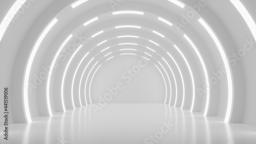 Fototapeta Naklejka Na Ścianę i Meble -  White futuristic mock up scene, abstract futuristic sci-fi interior design, 3D render
