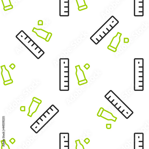 Line Bullet casing as a piece of evidence placed with forensic ruler for documentation icon isolated seamless pattern on white background. Concept of crime scene. Vector