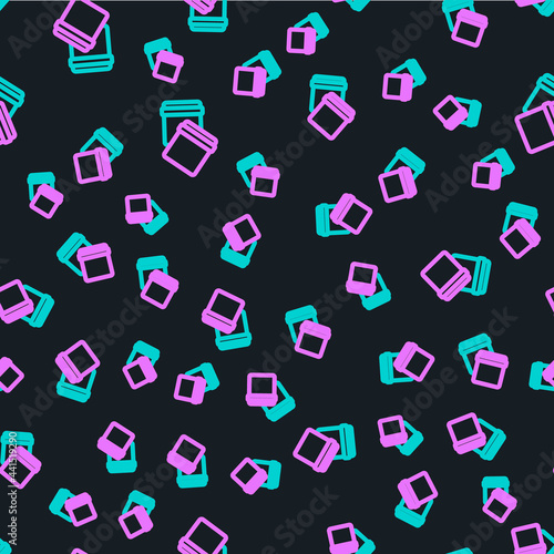 Line Plastic bag with ziplock icon isolated seamless pattern on black background. Vector