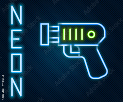Glowing neon line Police electric shocker icon isolated on black background. Shocker for protection. Taser is an electric weapon. Colorful outline concept. Vector