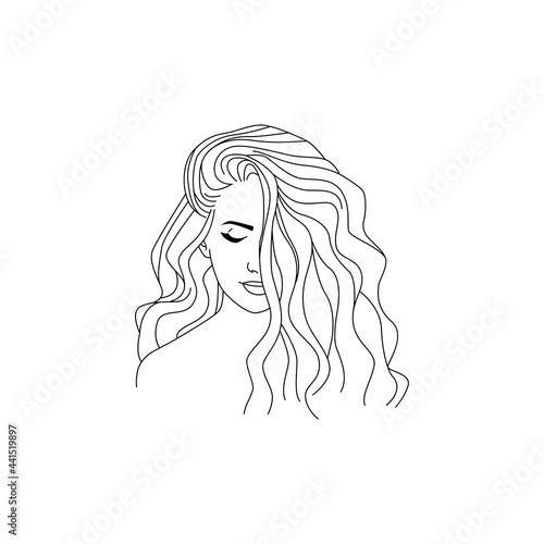 woman line art, beauty face girl. continuous line drawing