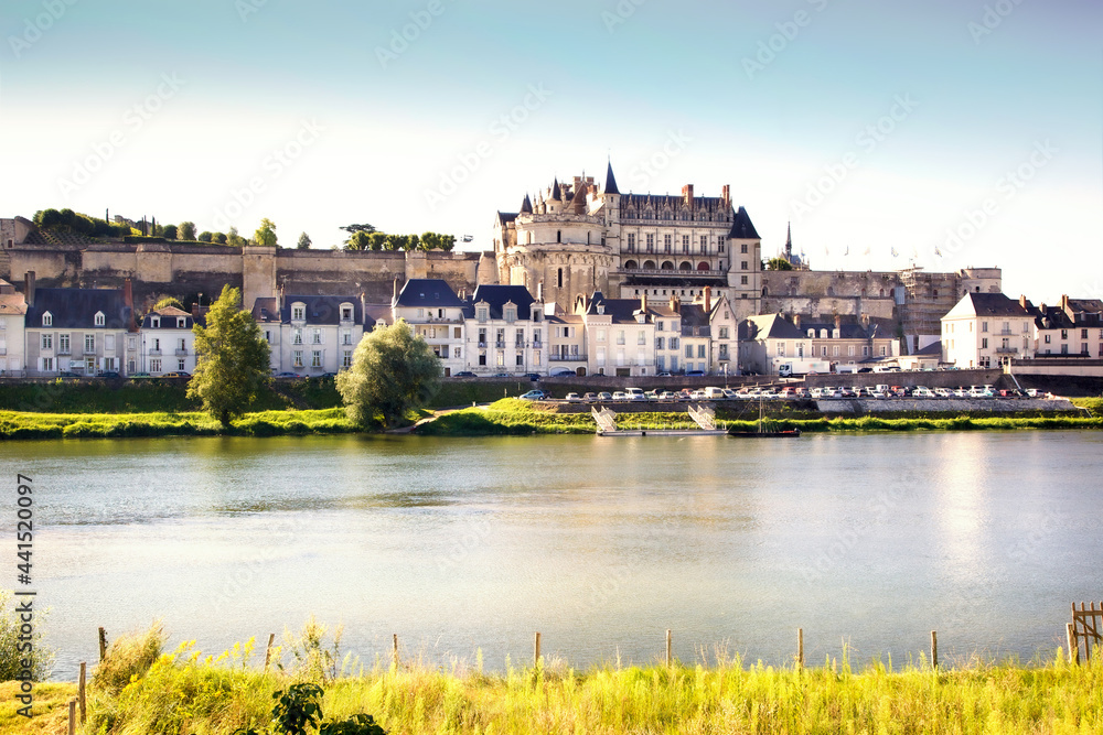 the castle of Amboise from the banks of the Loire