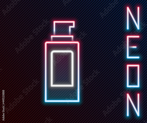 Glowing neon line Spray can for hairspray, deodorant, antiperspirant icon isolated on black background. Colorful outline concept. Vector