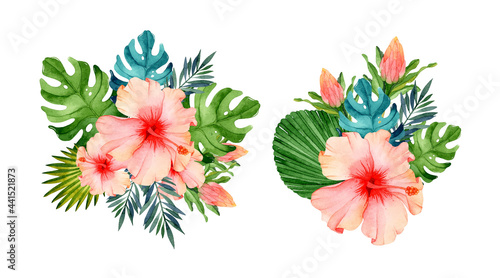 Tropical flower bouquet watercolor collection
