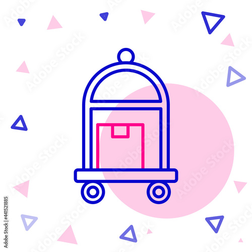 Line Hotel luggage cart with suitcase icon isolated on white background. Traveling baggage sign. Travel luggage icon. Colorful outline concept. Vector