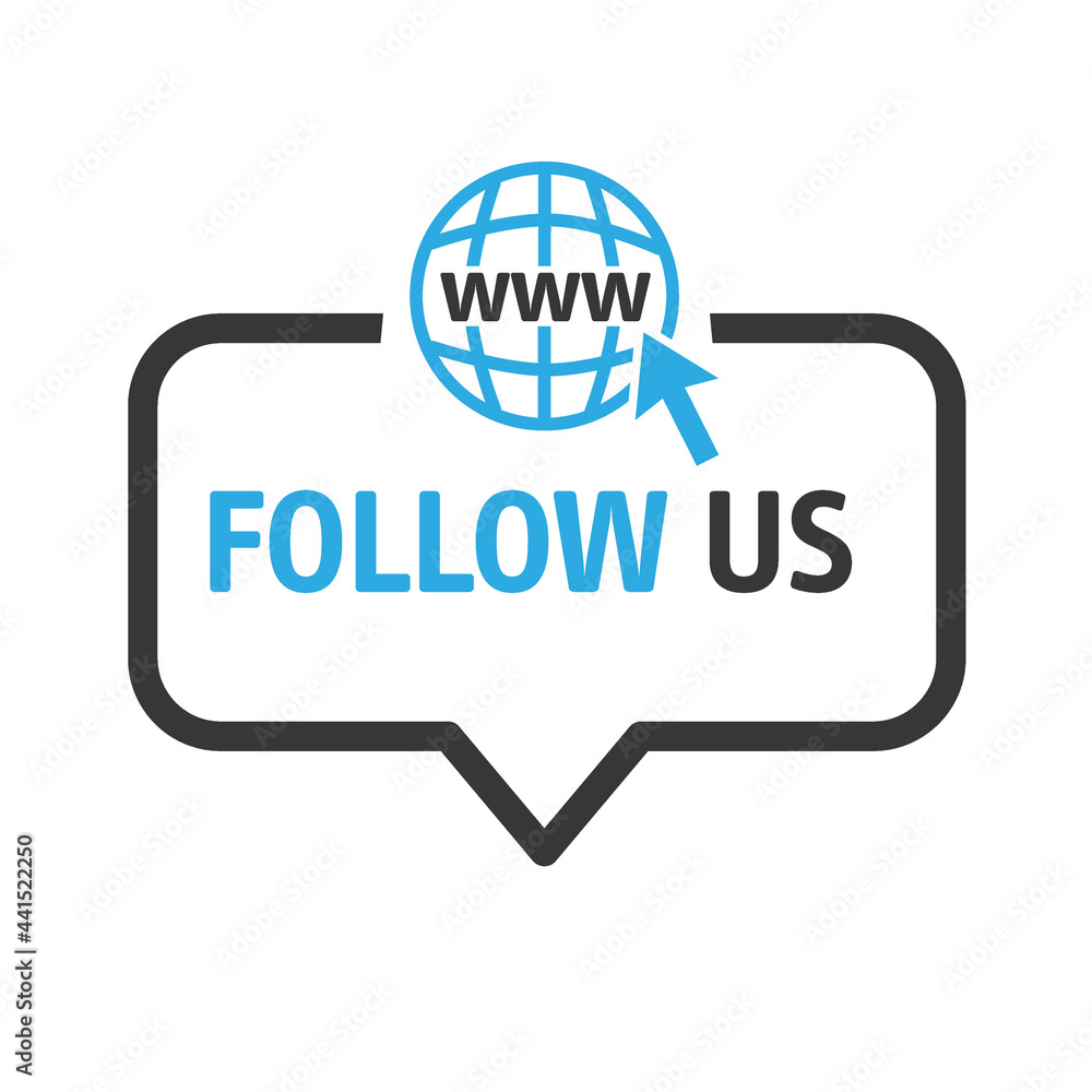 Follow us speech bubble with cursor Follow us speech bubble with cursor