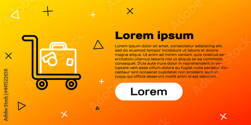 Line Hotel luggage cart with suitcase icon isolated on yellow background. Traveling baggage sign. Travel luggage icon. Colorful outline concept. Vector